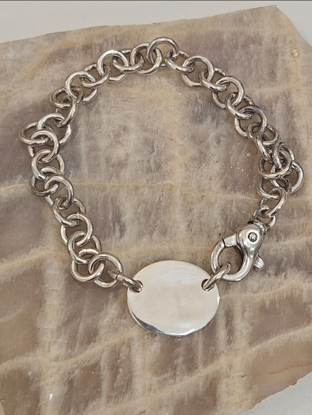 Sterling Silver Engravable Oval Tag Charm Bracelet 24 Grams 8"